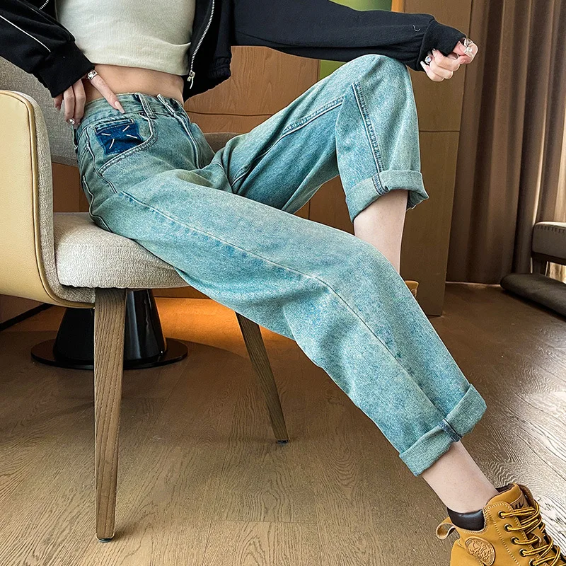 Джинсы-Багги женские с завышенной талией модные мешковатые шаровары в винтажном