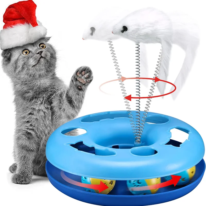 

Funny Cat Toys for Indoor Cats Interactive Kitten Toys Roller Tracks with Catnip Spring Pet Toy with Exercise Balls Teaser Mouse