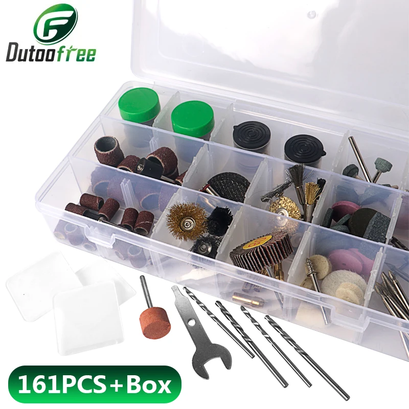 

161 шт., набор аксессуаров для вращающихся инструментов, электрические мини-сверла, набор с коробкой, шлифовальные, полирующие, режущие, гравировальные головки