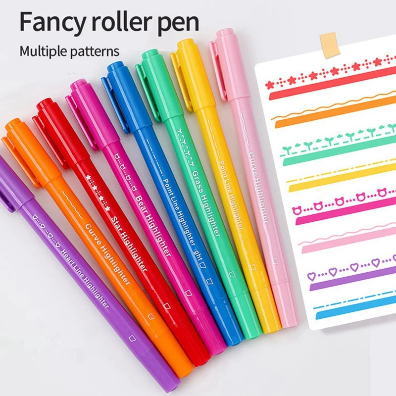 

Набор ручек-хайлайтеров в эстетике, 8 различных форм маркеров с двумя наконечниками, ручки для детей, новинка, канцелярские принадлежности, школьные принадлежности