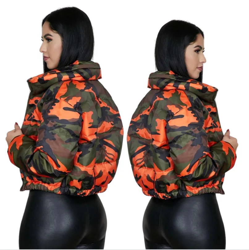 Winter Women Camouflage Thick Warm Jacket 2022 Autumn New Solid Color Long Sleeve Jackets Casual Zipper Short Bread Cotton Coat