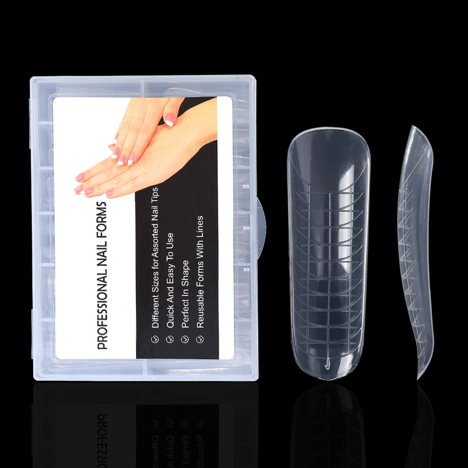 

NEW Stiletto Coffin Clear Dual Forms False Tips Quick Building Gel Mold Nail System Full Cover Nail Extension Forms Top