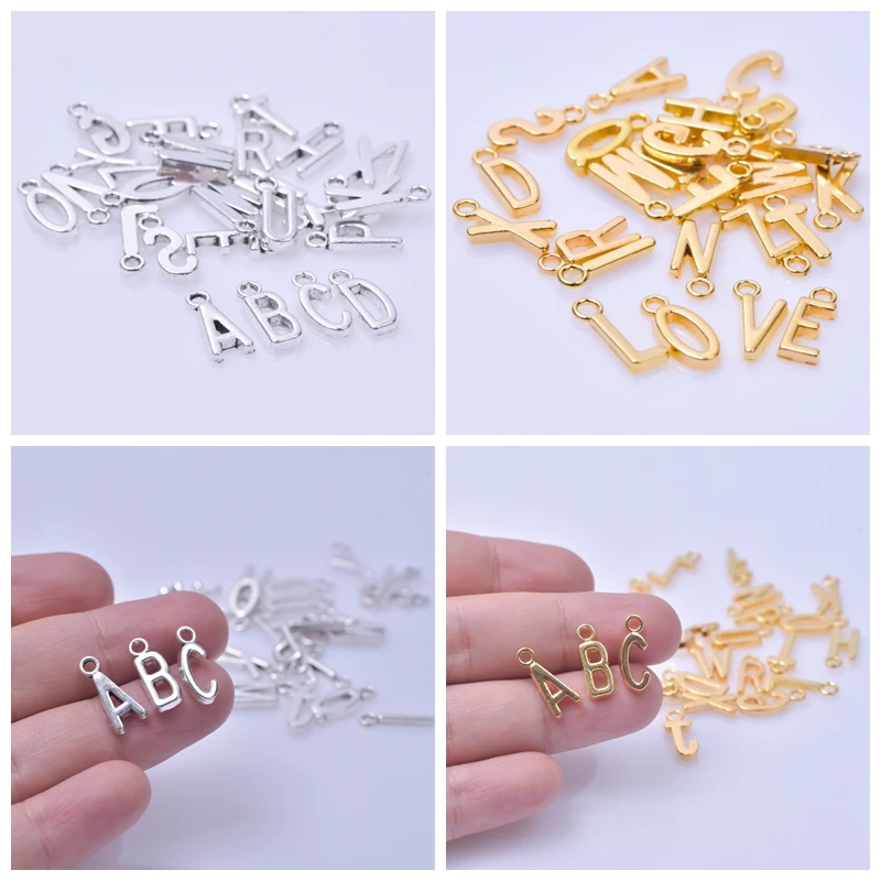 

1set 26 Alphabet Vintage Women Necklace Handicraft Bracelets Supplies Alloy Charm for Jewelry Making Silver/Gold Color Pendants