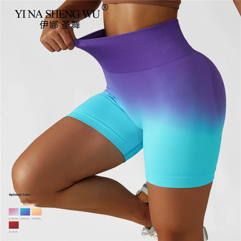 Seamless Shorts Gradient Fitness Gym Wear Athletic Women Yoga Booty High Waisted Biker Workout Clothes Sport |