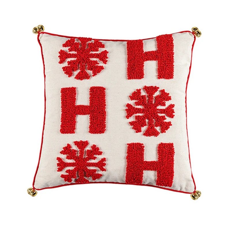 

Christmas Decor Cushion Cover Snowflake Loop Velvet Tufted Red Pillowcase Simple Graphic Cotton Square Pillow Cover