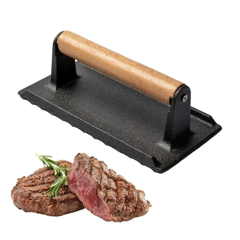 

Пресс для приготовления мяса, утолщенный прямоугольный пресс для стейков и бургеров с деревянной ручкой, посуда для гриля и приготовления пищи
