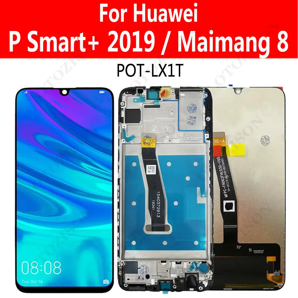 Дисплей 6,21" LCD с рамкой для Huawei P Smart+ 2019, сенсорное стекло и сборка дигитайзера, Maimang 8 PSmart Plus.