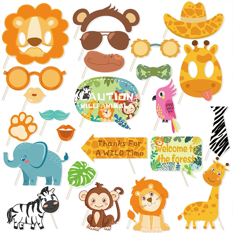 

Jungle Animal Lion MonkeyPartyBrthday Photo Props Woodland Kids Birthday Party Safari One 1st Boy Birthday Parti Supplies