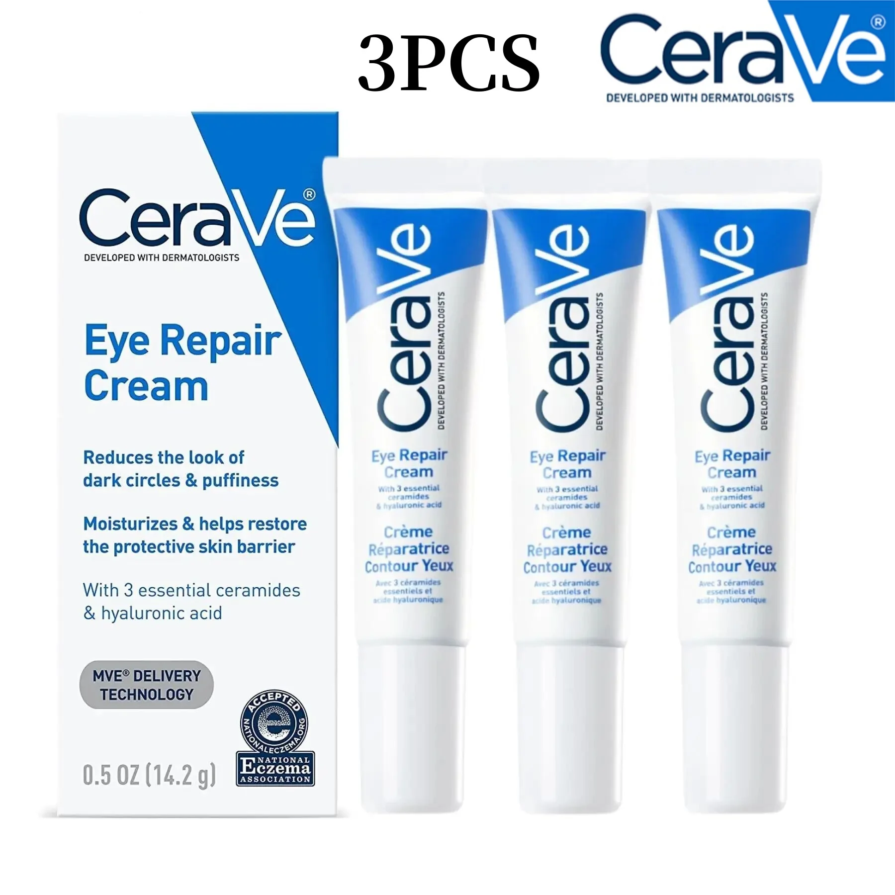 

3pcs CeraVe Repair Eye Cream 14.2g Improve Dark Circles Reduce Puffiness Brighten Skin Moisturizing Suitable For Skin Under Eye