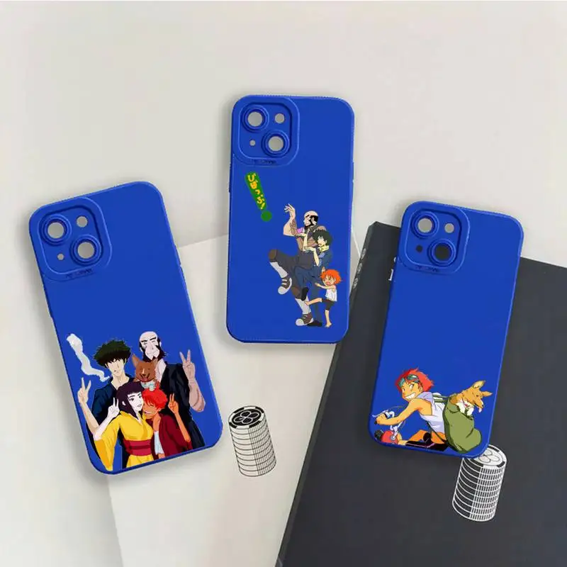 

Japan anime Cowboy bebop Phone Case For iPhone 13 12 11 Pro MAX Mini X XS XR 7 8 Plus Camera Lens Liquid Silicone Klein Blue