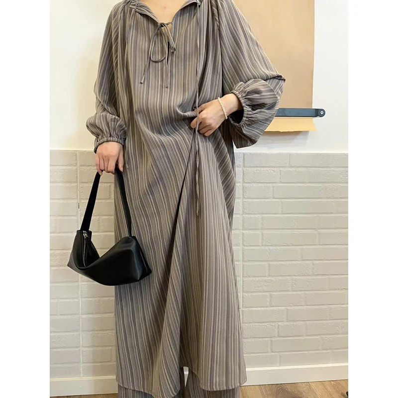 CAIYIER 2022 Winter Korean Stripe Women Pajamas Set Long Sleeve Casual Sleepwear Suit Long Pants Two Piece Nightgowns Loungewear