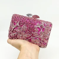 luxury design bridal wedding party fushia purses women diamonds clutches rhinestone bag flower crystal clutch