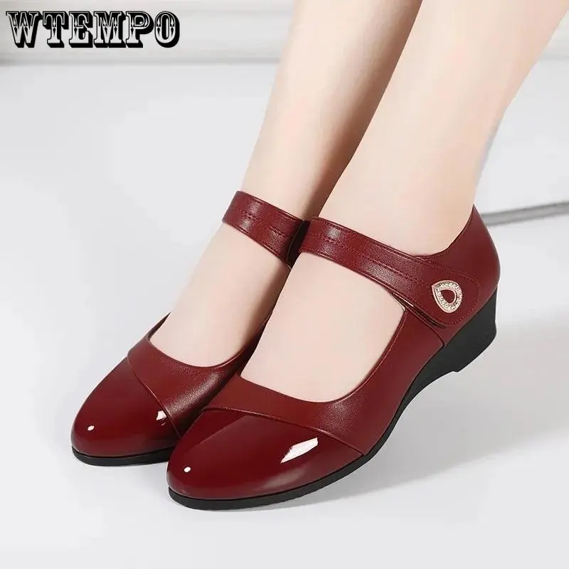 

WTEMPO женские классические винно-красные черные туфли с круглым носком на низком каблуке женские модные новые повседневные весенне-летние Клубные туфли-лодочки оптом