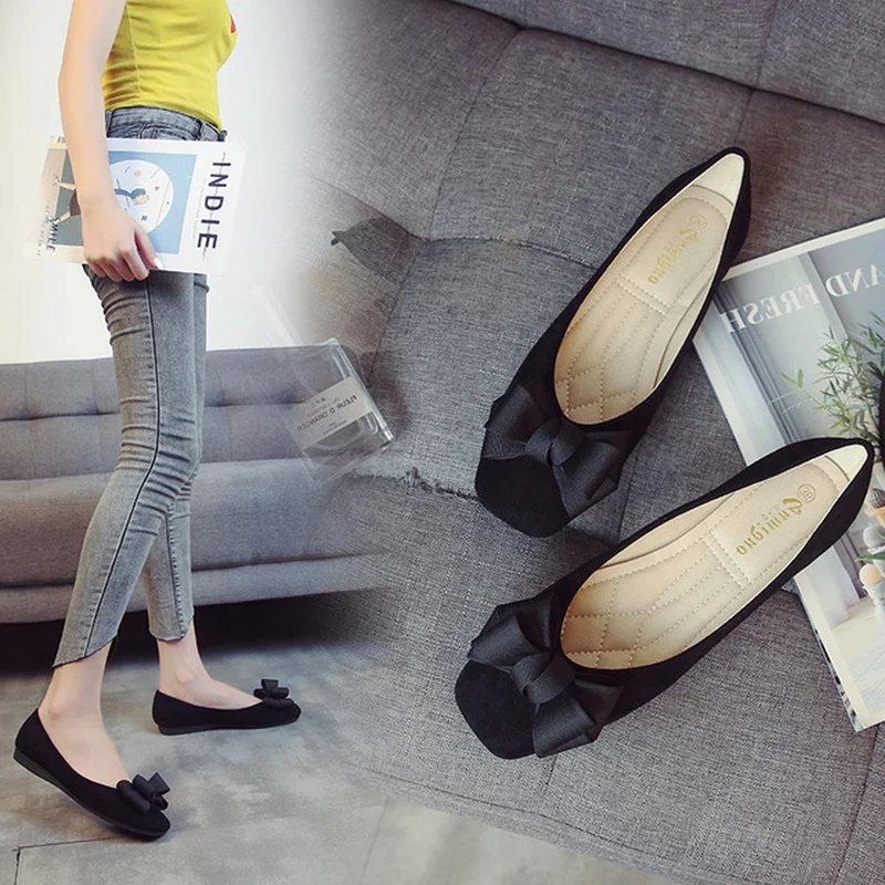 High Quality Women Flats Flock Plus Size Shoes Woman Casual Loafers Fashion Elegant Boat Shoes Ladies Shoes Female New Flat