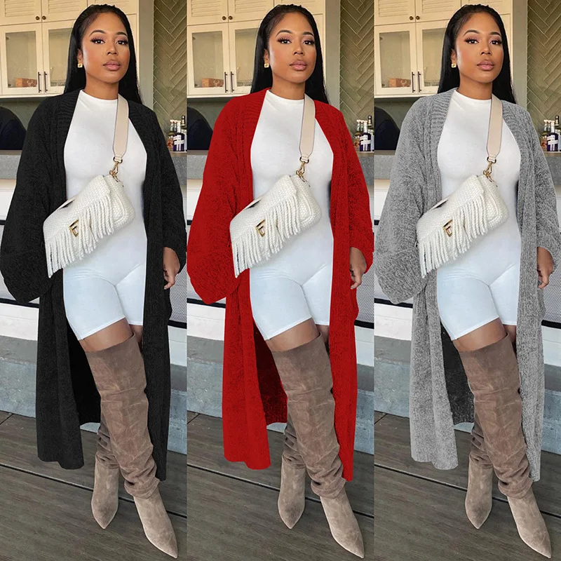 

Однотонный длинный модный вязаный кардиган, повседневная куртка, женский зимний свитер, куртка, женский зимний Кардиган