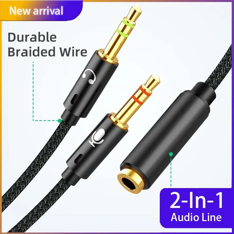 

2 in 1 3.5mm Audio Cable Headset Computer Conversion Headphone Audio Cable For Smartphone To PC Adapter Converters Accessories