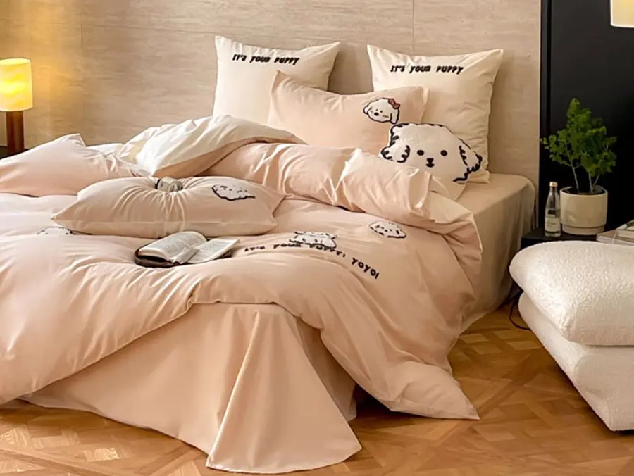 Модный милый комплект постельного белья с вышивкой для собак одинарный двойной