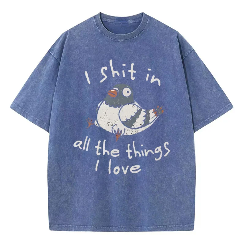 Cartoon Bird Print Pattern T Shirt Wash Women Summer Fashion Short Sleeve Cool Clothing Soft Loose T-Shirts Retro Versat