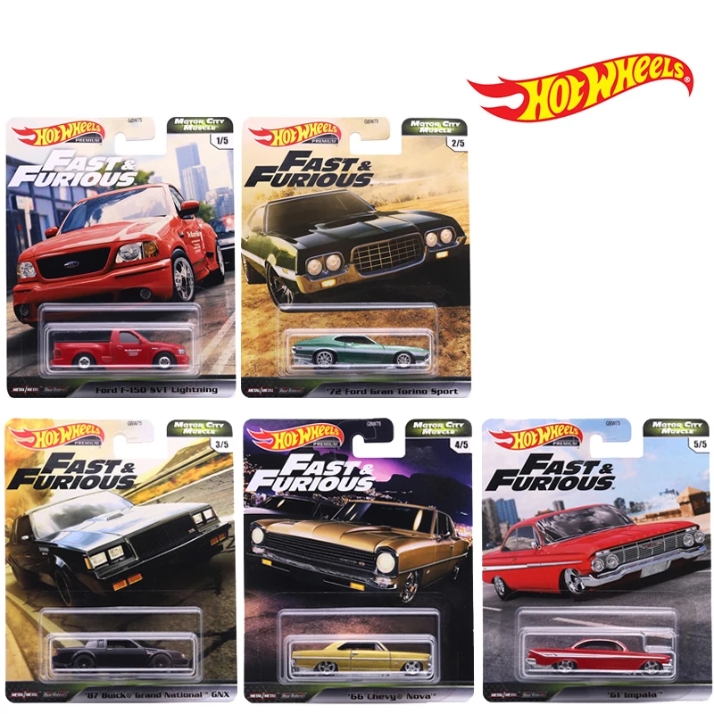 

Hot Wheels GBW75 Fast & Furious Motor City Muscle 61 Impala Ford F-150 Svt 66 Chevy Nova 72 Ford Gran 1:64 Metal Diecast Car Toy