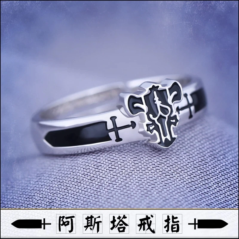 

Anime Black Enamel Clover Asta S925 Silver Opening Ring for Men Women Fashion Finger Rings Fans Cos Jewelry Birthday Xmas Gift