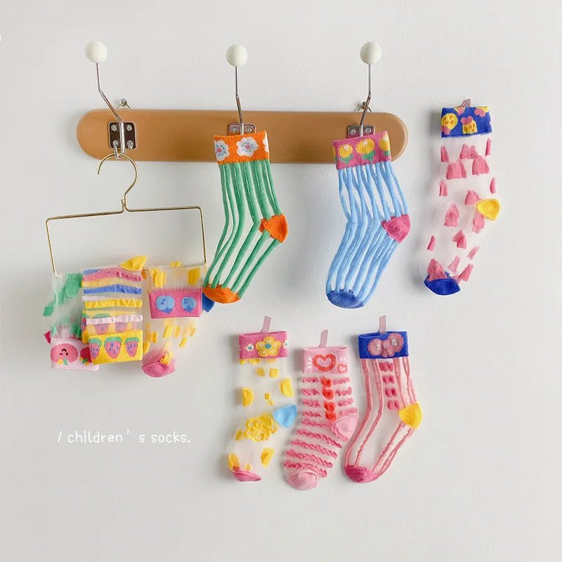 

Children's Thin Socks 2022 Boys And Girls Summer Explosions Cartoon Rainbow Glass Socks