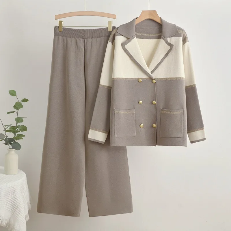 Элегантный деловой женский вязаный комплект из 2 предметов осенне-зимний