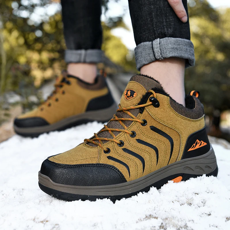 New Autumn Winter Hiking Shoes Men Trekking Boots Waterproof Non-slip Outdoor Men's Sports Shoes Fur Warm Trekking Male Sneakers