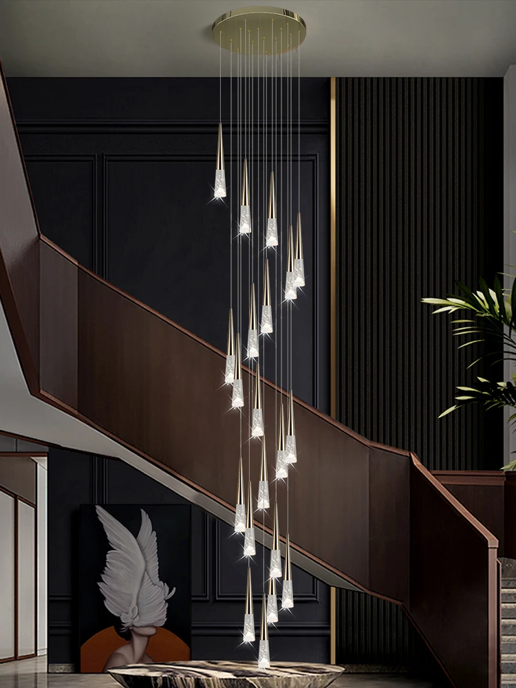 

K9 Crystal Luxury LED Chandelier Lighting Villa Ceiling Suspended Lighting Fixtures Modern Rotating Stairs Hardware Hanging Lamp