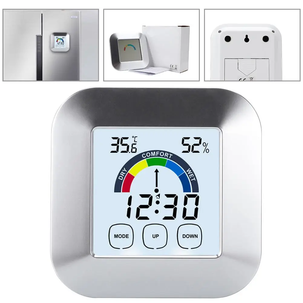 

Digital Thermometer Hygrometer Touch Screen Meter Indoor Weather Station Clock Thermometer Humidity Measuring Gauge