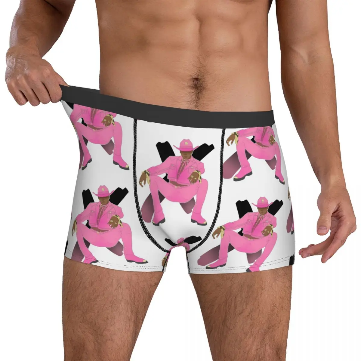 

Lil Nas X Album Art Underwear pink man cool pose guy Classic Panties Customs Boxer Brief 3D Pouch Males Plus Size Boxershorts