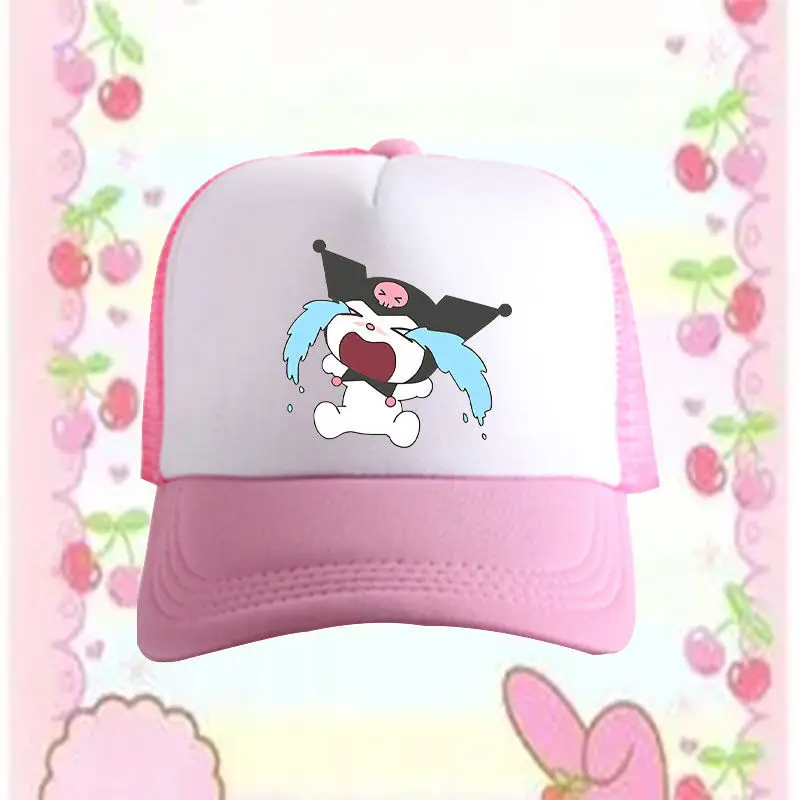 

Kuromi Melody Baseball Cap Sanrio Cartoon Printing Sun Hat Boys Girls Breathable Sponge Net Cap Adjustable Customizable