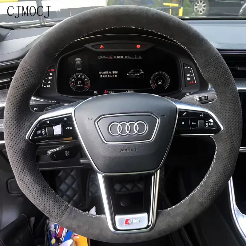 

Подходит для Audi A6l, A4l, A3, A5, A7, A8, Q2, Q3, Q5, Q7, прошитый вручную кожаный чехол на руль, замша, сшитый вручную, квадратный, автомобильные аксессуары