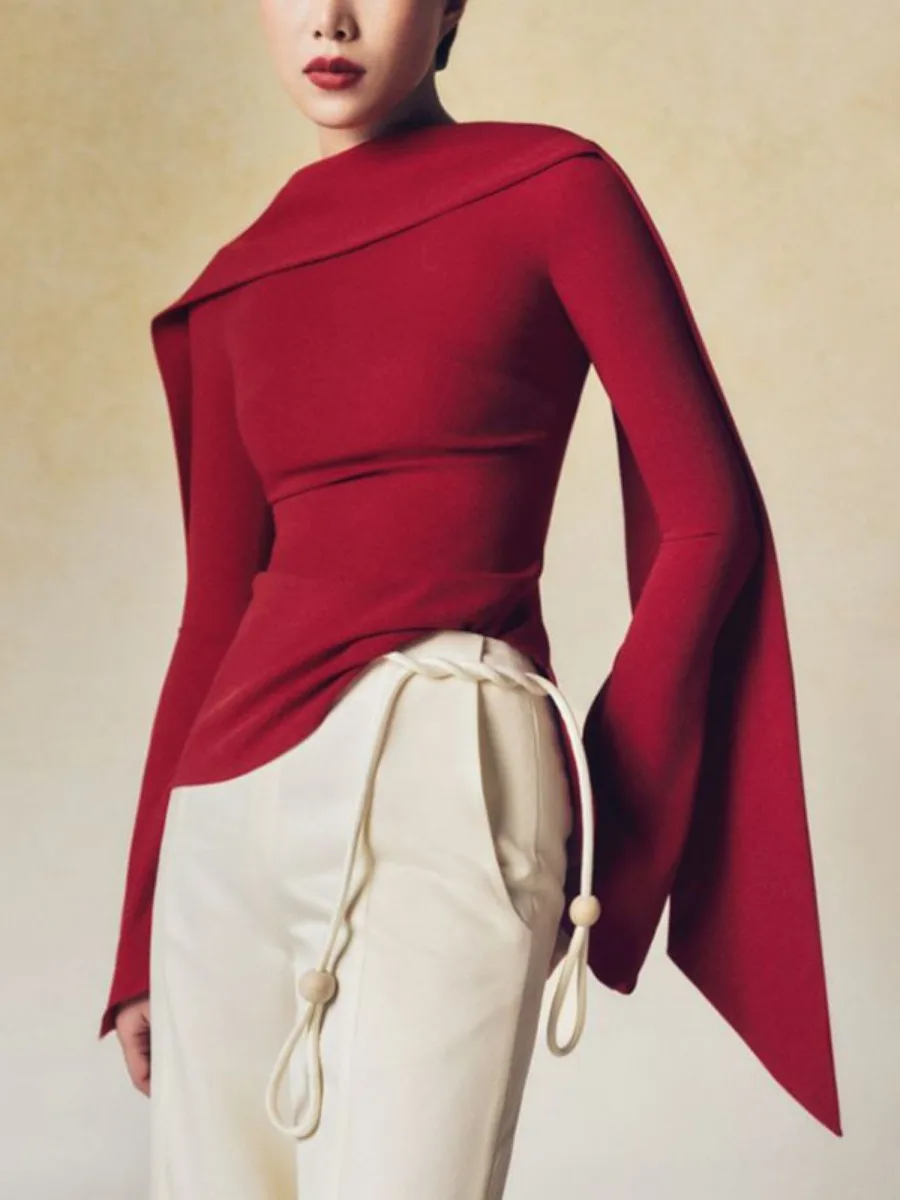 Freeacy 2024 стильная Осенняя футболка для женщин однотонная с вырезом лодочкой