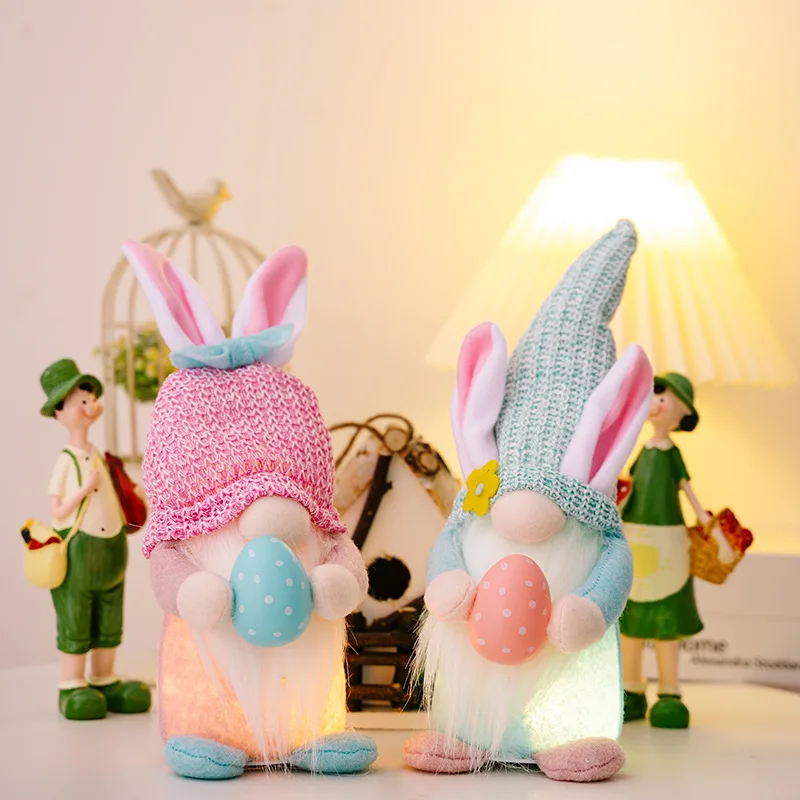 

Easter Decoration with Light Glowing Faceless Doll Ears Holding Easter Egg Dwarf Doll Ornaments