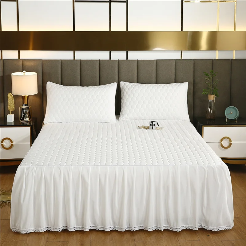 

High Quality Autumn Winter Thicken Sheet Set Luxury Pleated Quilted Sheet with Pillow Case Bed Cover Dustproof Skirt