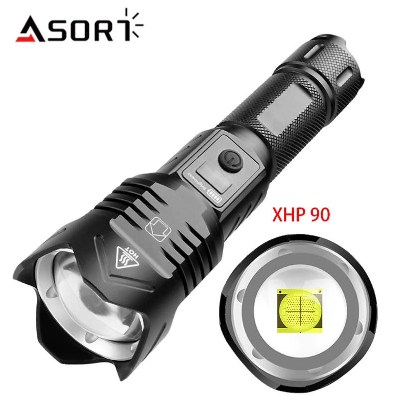 XHP90 LED Flashlight Rechargeable Stepless Dimming Torch Zoom Lantern 18650 or 26650 Battery Aluminium Alloy High Quality