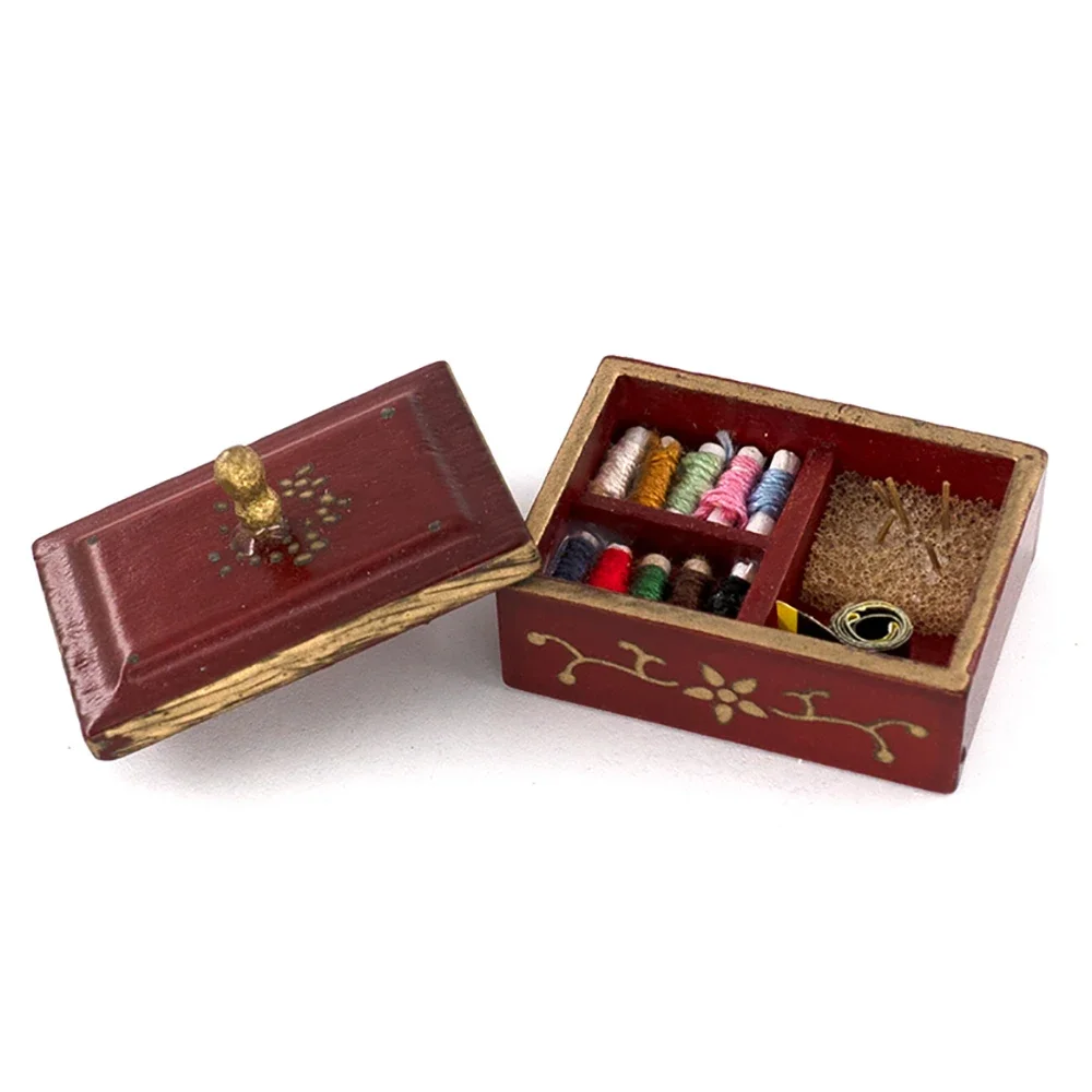 1/12 кукольный домик миниатюрная швейная коробка имитация игольных ниток линейка