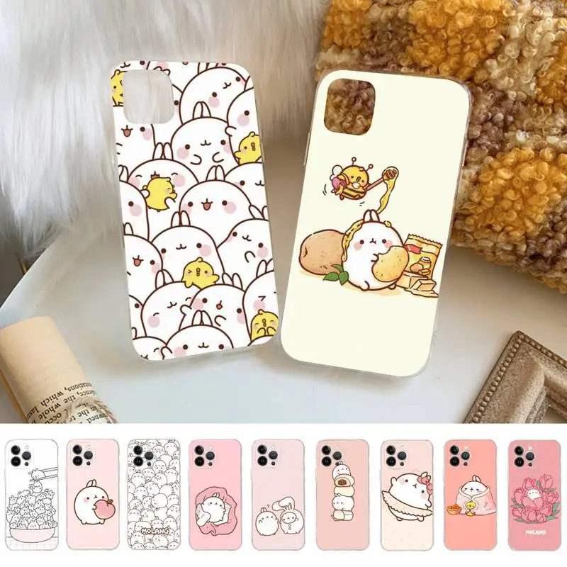 

Kawaii Molang Cartoon Anime cat Phone Case Silicone Soft for iphone 14 13 12 11 Pro Mini XS MAX 8 7 6 Plus X XS XR Cover