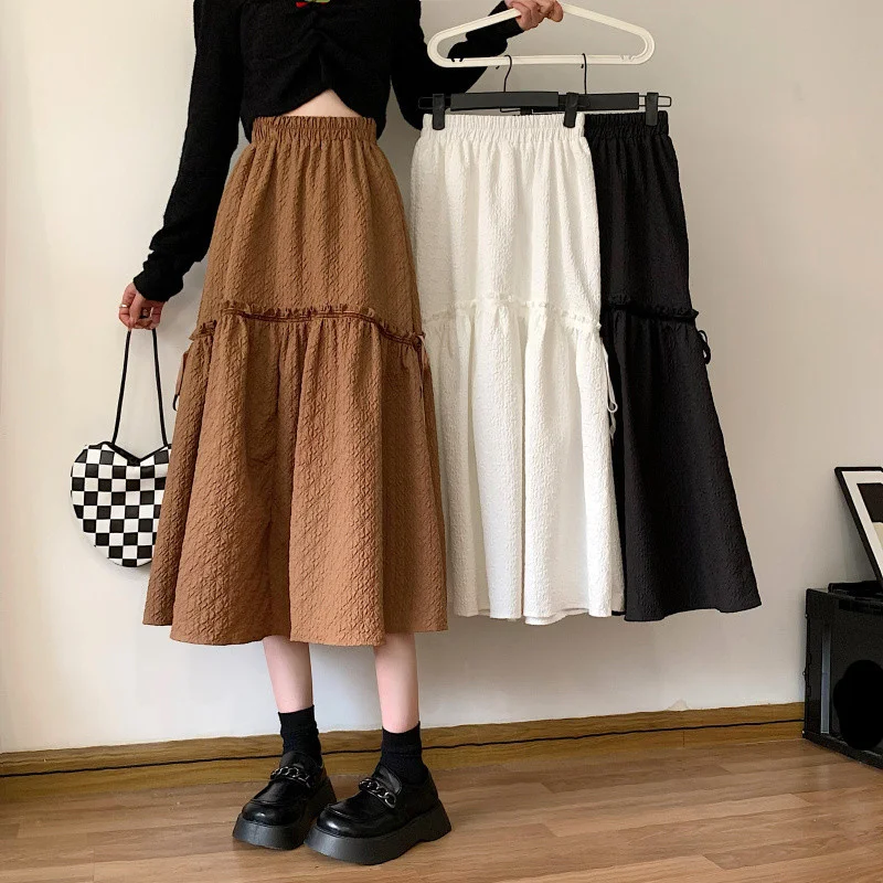 

Korean Winter A-line Woman Skirts Causal A-line Elegant Pleated High Waist Skirt 2022 New Faldas Mujer Moda