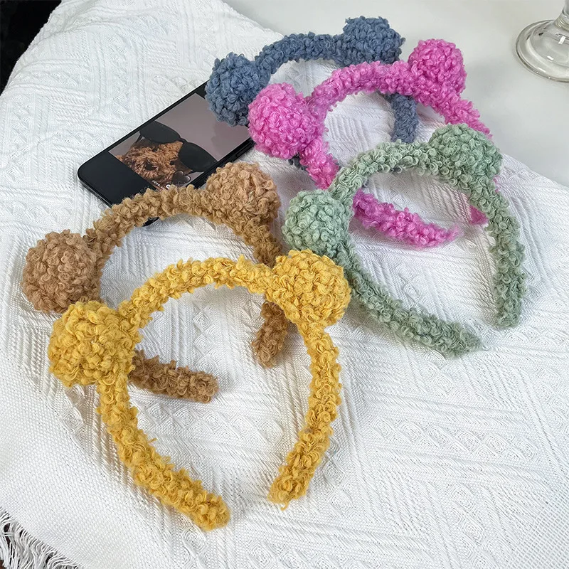 

Girls Cute Plush Bear Rabbit Ears Headband Solid Color Winter Cartoon Hairband Head Hoop Headdress Women Hair Accessories