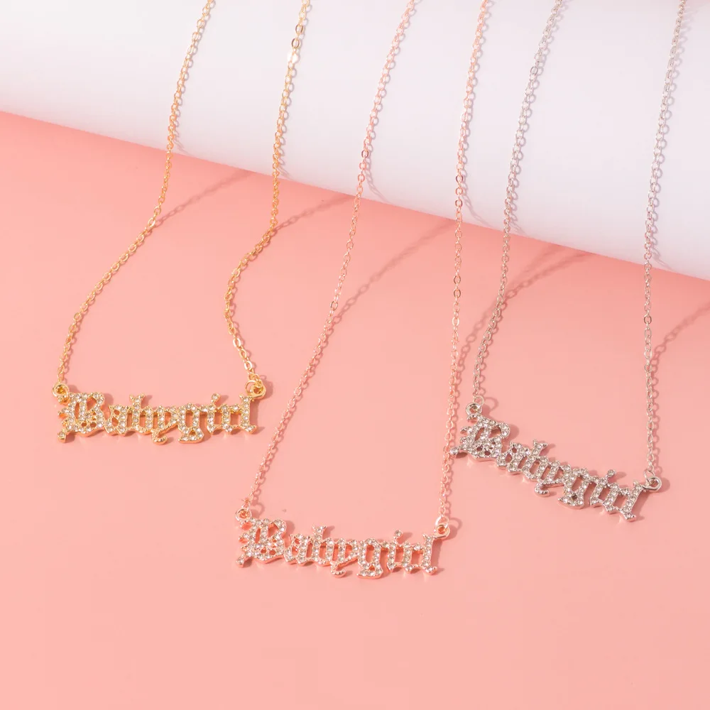 

Zircon Babygirl Necklace for Women Pendants Necklaces Old English Font Alloy Chain Girlfriend Birthday Gift Fashion Jewelry 2022