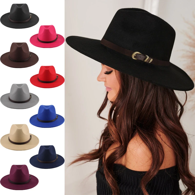 

2 Sizes Parent-child Men Women Woolen Panama Hats Wide Brim Fedora Caps Trilby Sunhat Classical Retro Party Travel Street Style