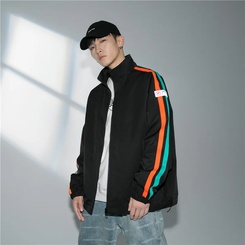 Students Street Clothing Edge Design Fashion Sports Coat Outdoor Travel Windbreaker Loose Technology Contrast Zippered Jacket