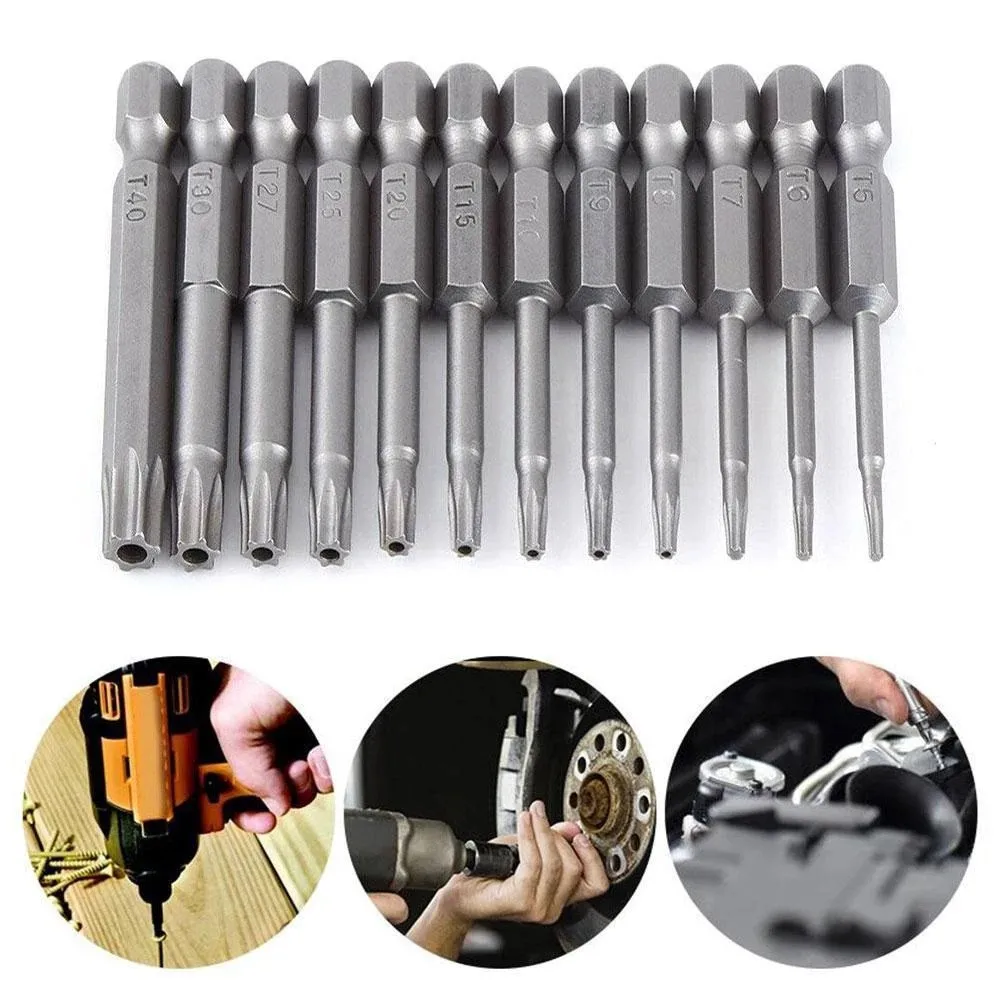 

12pcs 50mm Hollow Plum Blossom Bits Magnetic S2 Alloy Steel Screwdriver Bits For Electric/pneumatic Screwdrivers Hand Tools