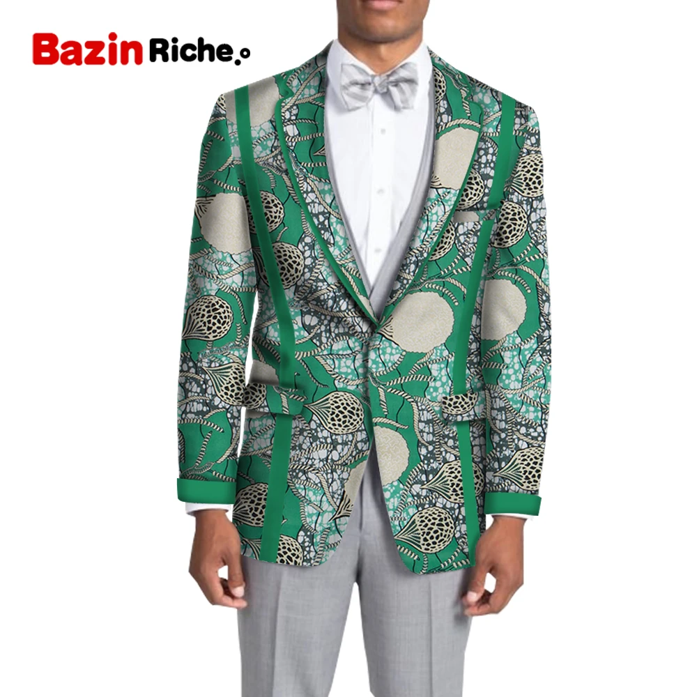 

Блейзер из Африканской ткани для мужчин, одежда в африканском стиле, приталенный Блейзер в стиле пэчворк с двумя карманами для выпускного вечера, куртка для свадебной вечеринки WYN1083