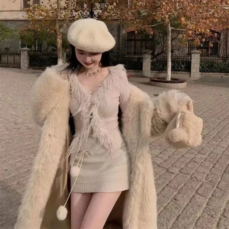 Женское пальто с воротником-блейзером длинное Свободное из искусственного