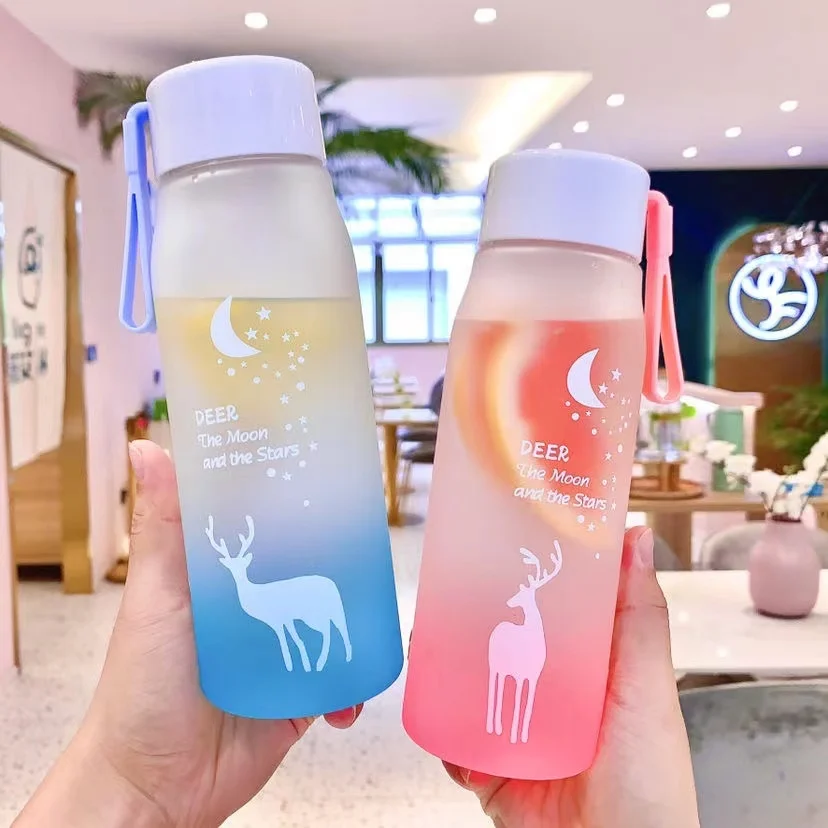

560Ml Deer Water Bottle Leak Proof for Girl Biking Travel Portable Water Bottles Plastic Creative Student Drinking Cup