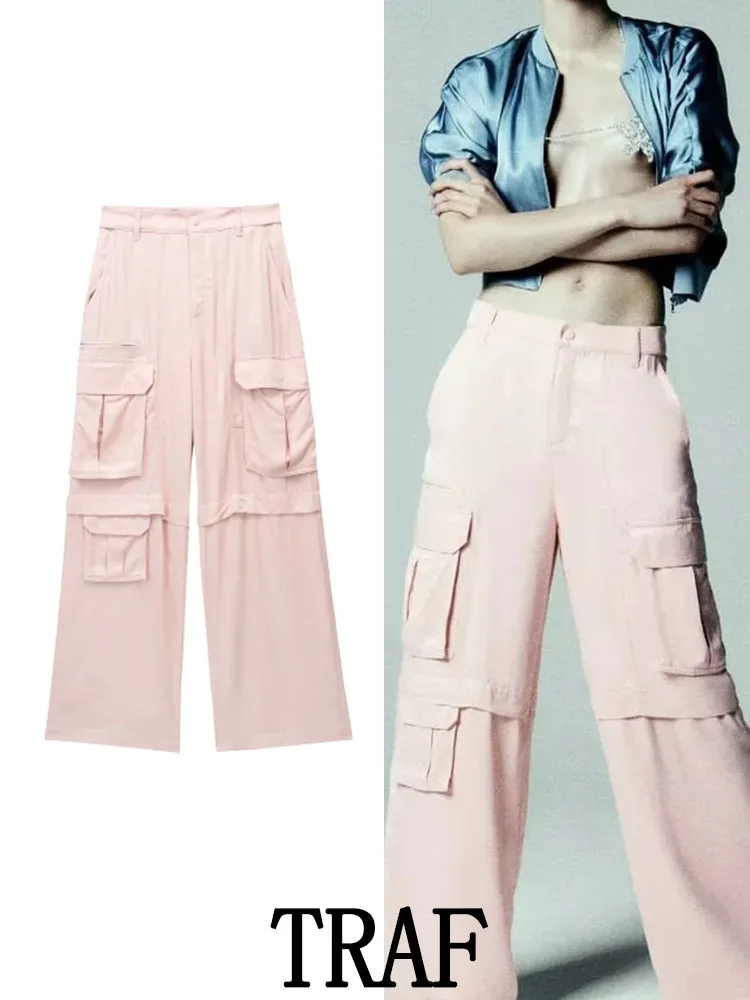 

Брюки женские атласные с высокой талией, шелковые, с карманами