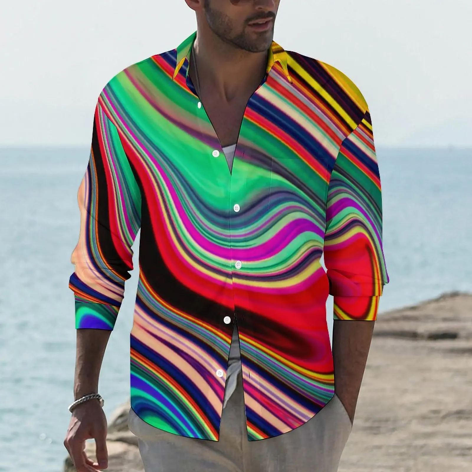 

Abstract Print Shirt Mens Colorful Marble Casual Shirts Autumn Aesthetic Printed Blouses Long Sleeve Cool Oversize Clothing Gift