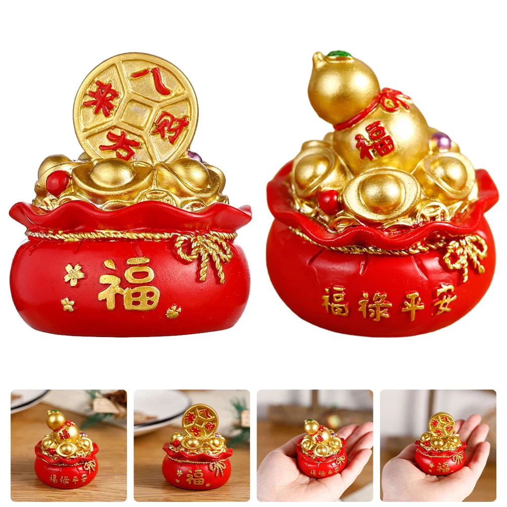 

2Pcs Decor New Year Decor Cake Ornament Money Bag Mascot Money Bag Figurine for Cake Party Festive Decor